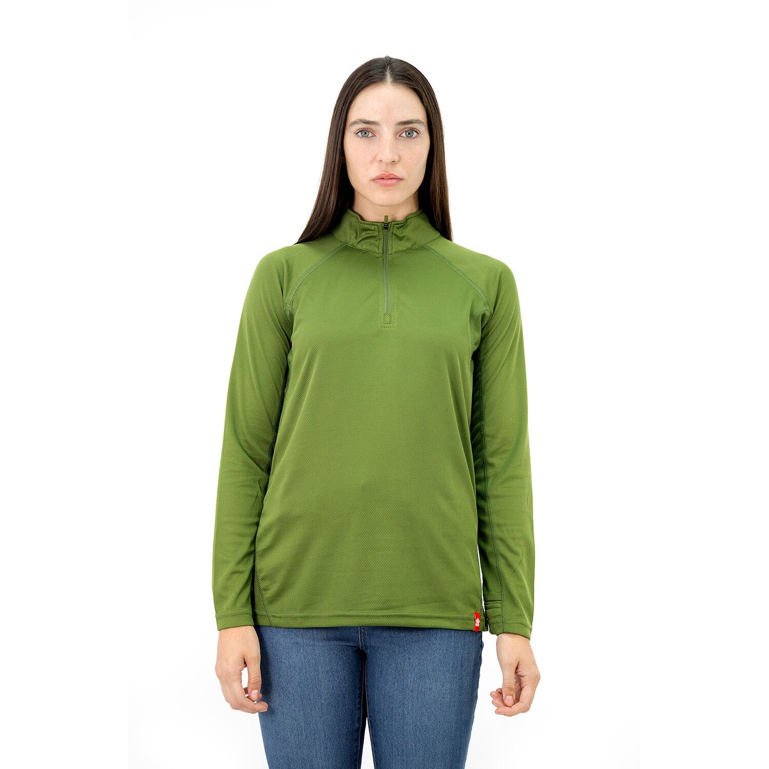 Polera Quebec Half-zip Mujer Verde Oliva image number 0.0